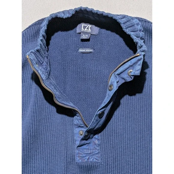 Cutter & Buck Blue‎ Cotton Sweater XL Chunky Knit Elbow Patch - Picture 6 of 13